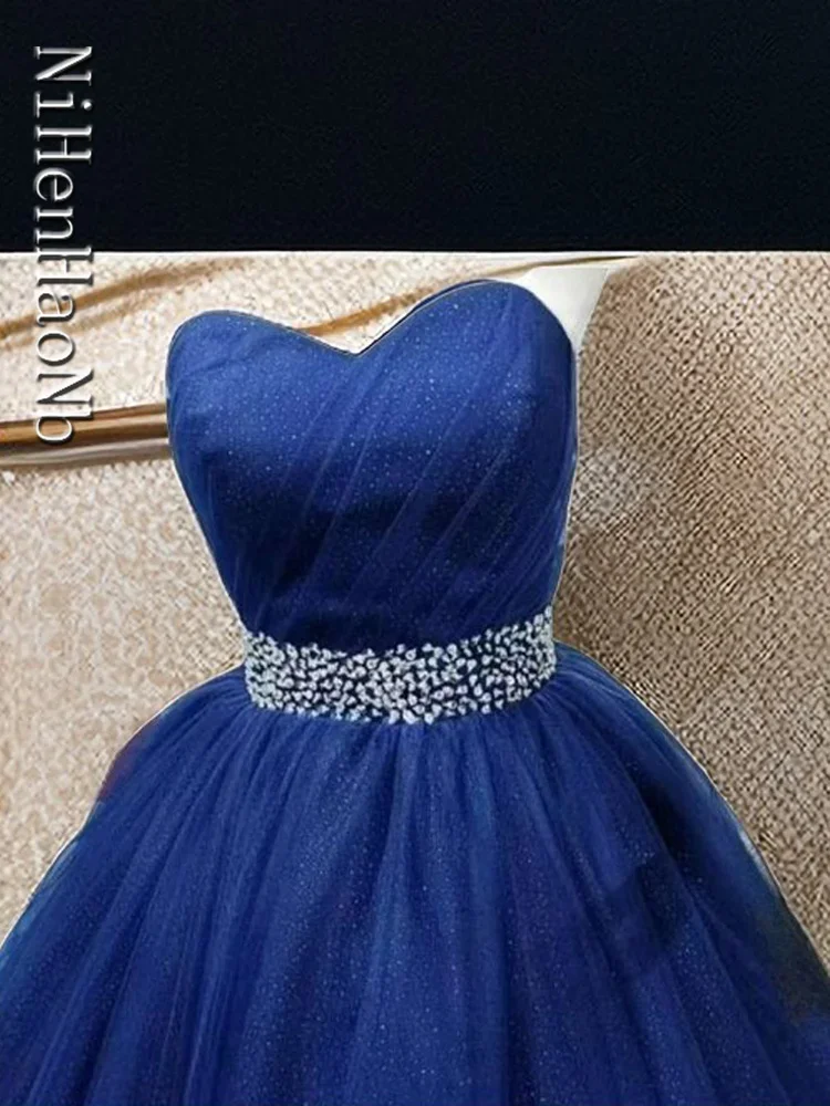 Navy Blue Sweetheart Quinceanera Dresses 15 Years Glitter Tulle Beading Sash Sweet 16 Debutante Birthday Party Gowns