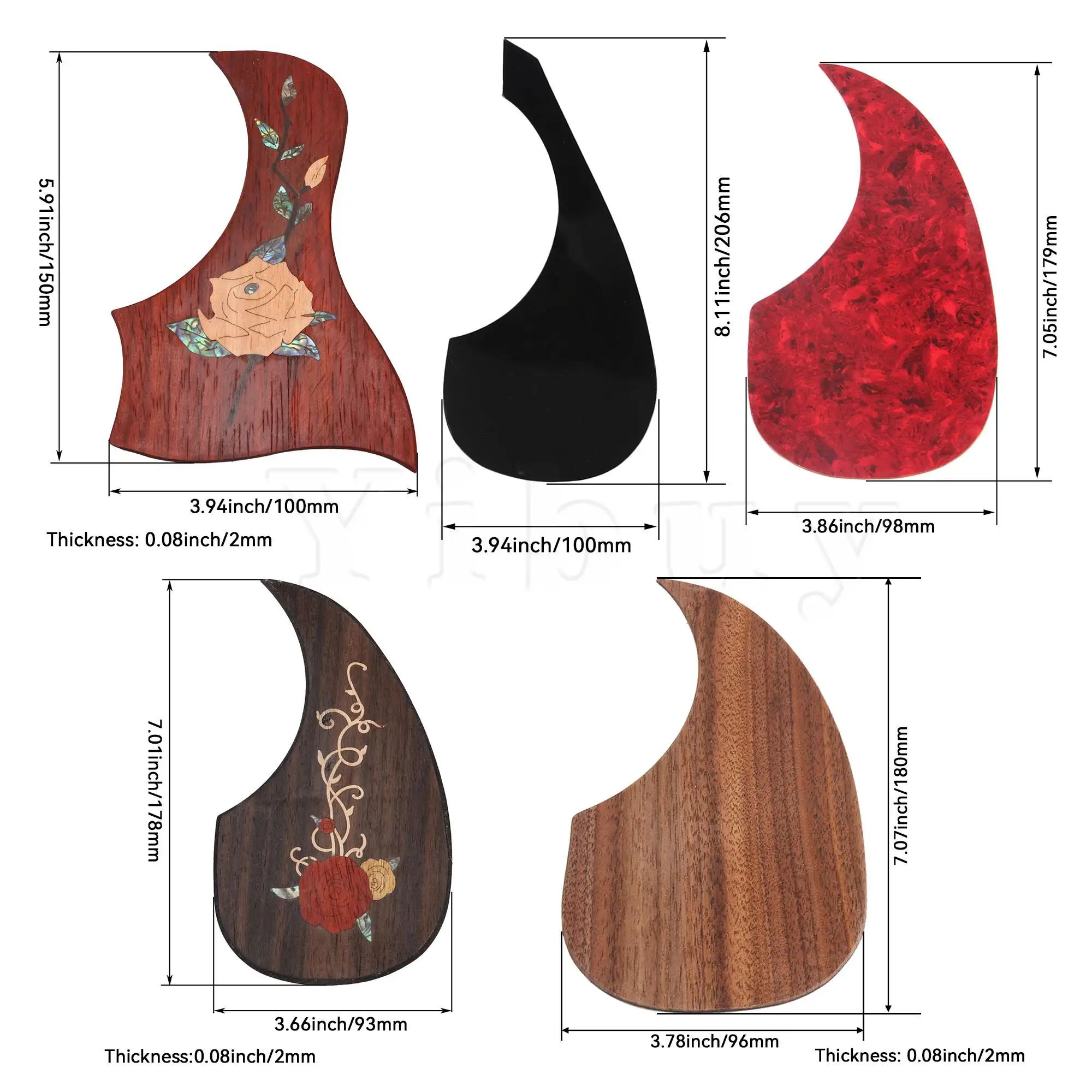 

10Pcs Self Adhesive Guitar Pickguard Ebony Rosewood Plastic for 40 Inch-41 Inch