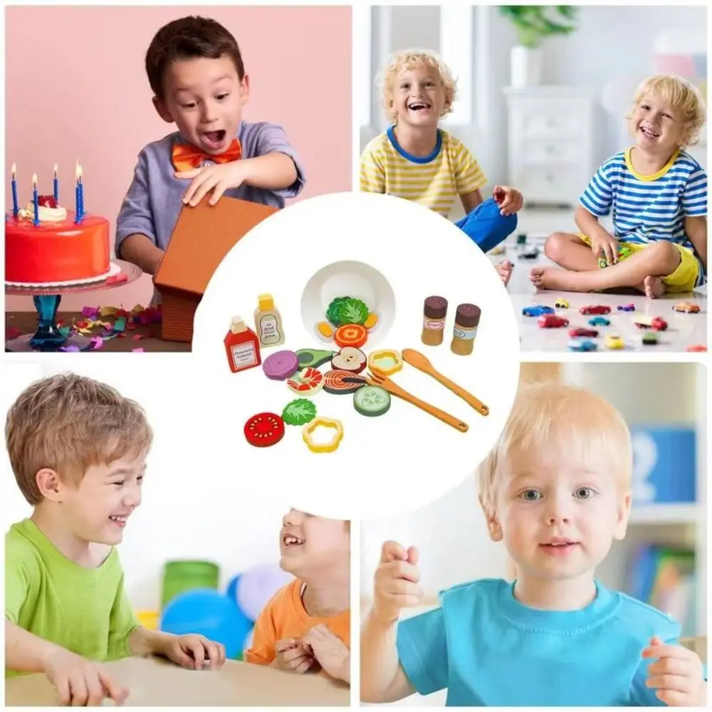 Drewniane zabawki kuchenne do zabawy w udawanie, symulacja jedzenia, zabawa w odgrywanie ról, symulacja owoców i warzyw, zestaw miniaturowy, edukacyjne.