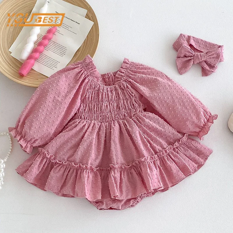 

Infant Baby Girls Romper Long Sleeves Sweet Solid Color Jumpsuit 0-3Y Spring Autumn Kids Baby Girls Princess Romper Clothes