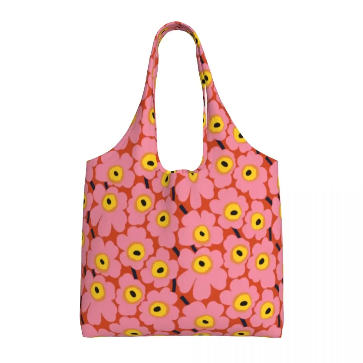 Custom Reusable Little Poppy Print Shopping Bag Women Canvas Shoulder Tote Bag Durable Modern Style Grocery Shopper Bags Handbag