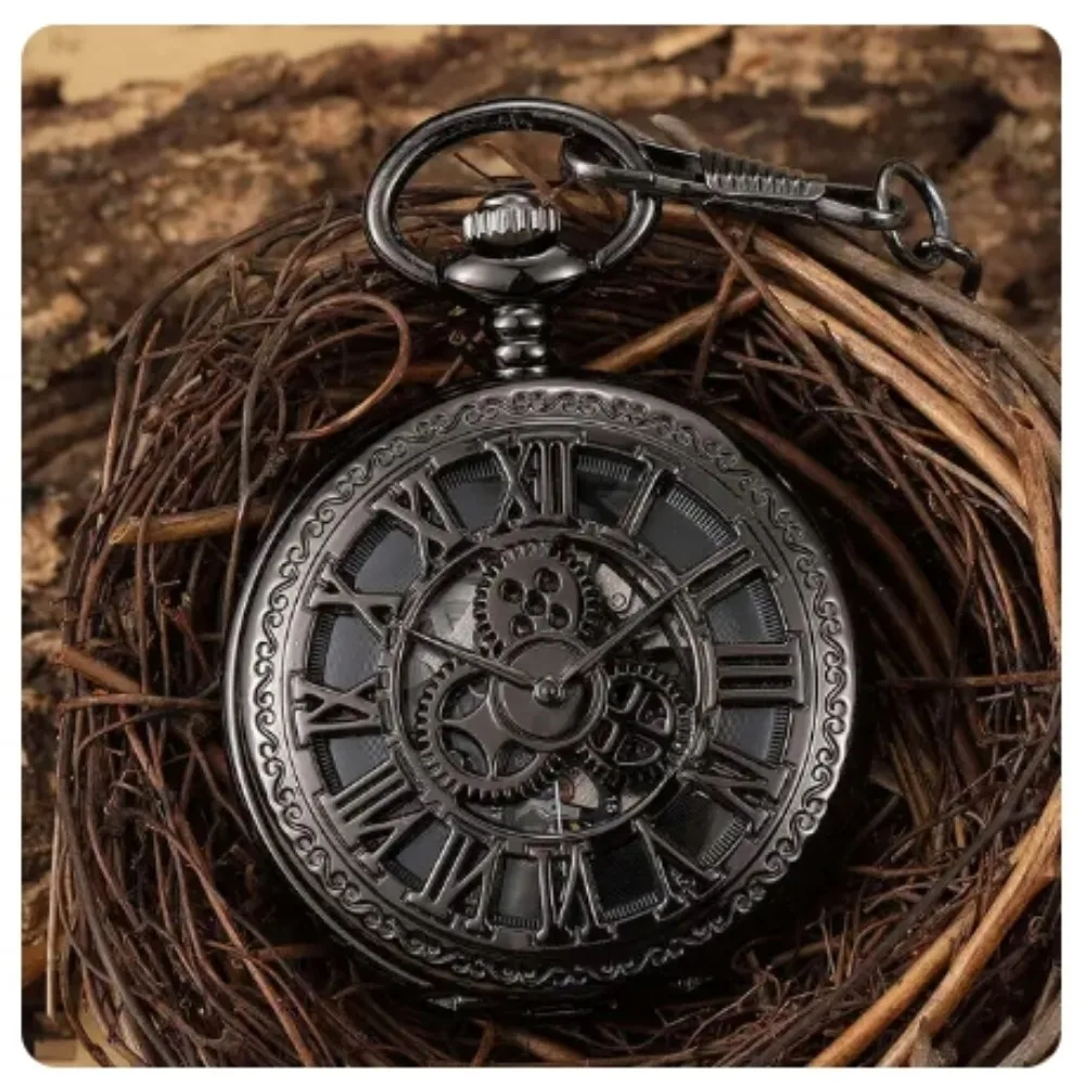 Reloj de bolsillo con diseño de engranaje mecánico, número romano Retro con reloj de bolsillo, esqueleto Steampunk, reloj Fob antiguo con cadena plateada, death note 시