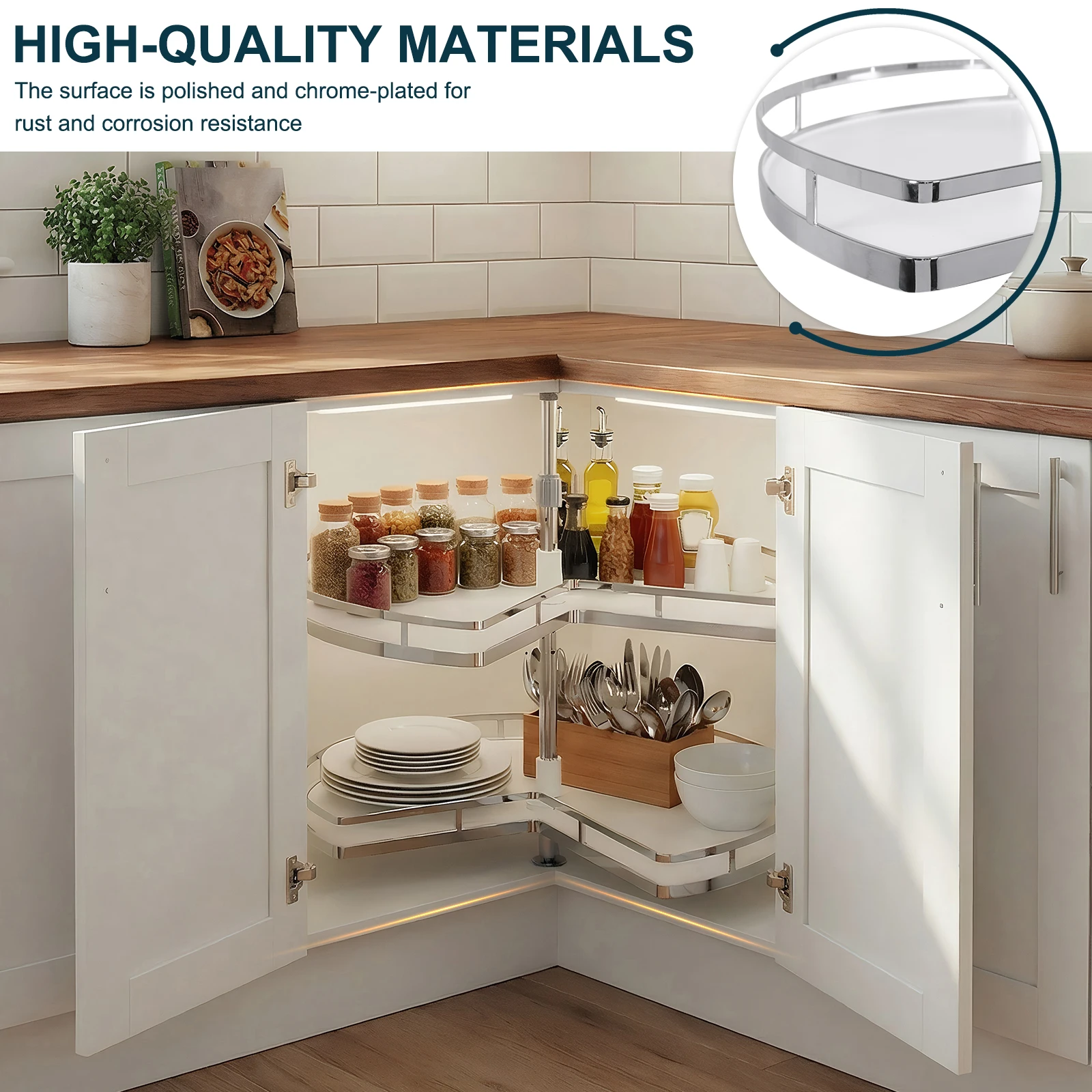 

2 Tiers Lazy Susan Replacement Shelves Adjustable Height Rotary Cabinet Organizer for Base Blind Shelf (Cannot Be Door-Mounted)