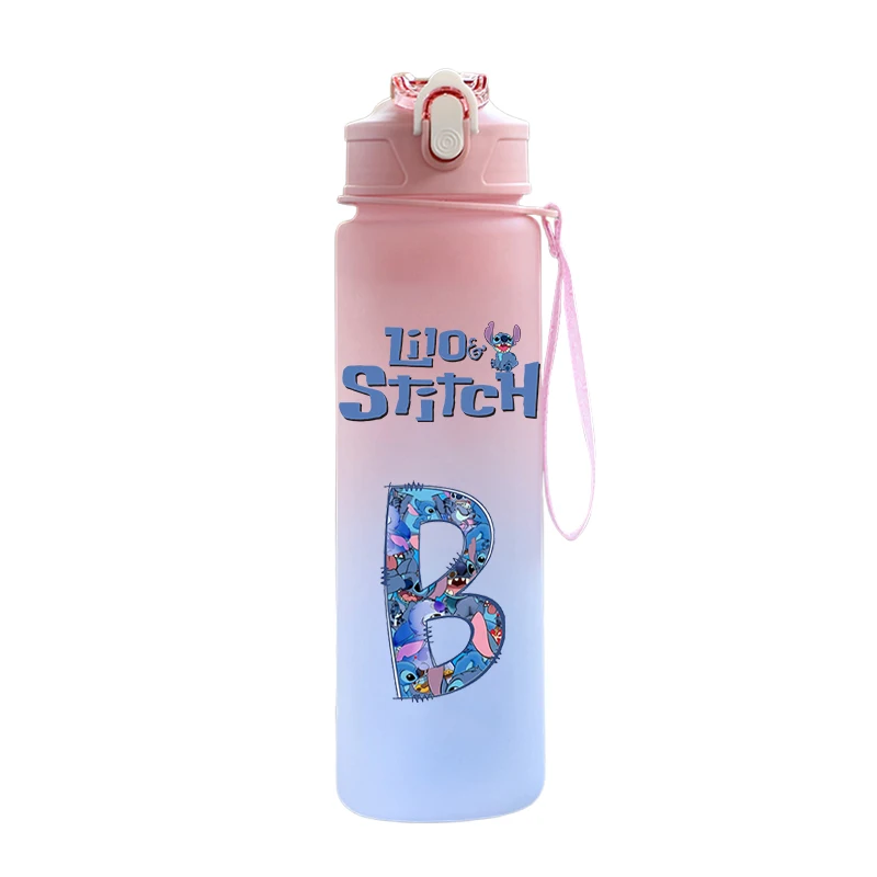 750ML Lilo Stitch Letter A-Z Printed Water Bottle Large Capacity Drinking Portable Anime Outdoor Sport Water Cup Children Gift