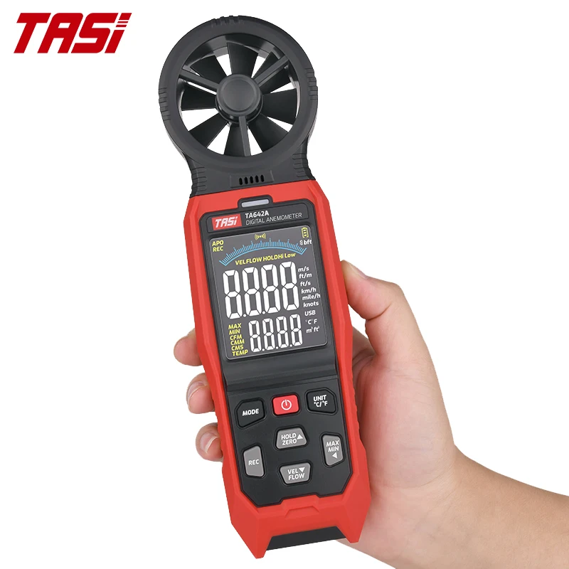 

TASI TA642A TA642B Digital Anemometer Handheld Wind Speed Meter Measuring Air Flow Speed Wind Temperature LCD Backlight Display