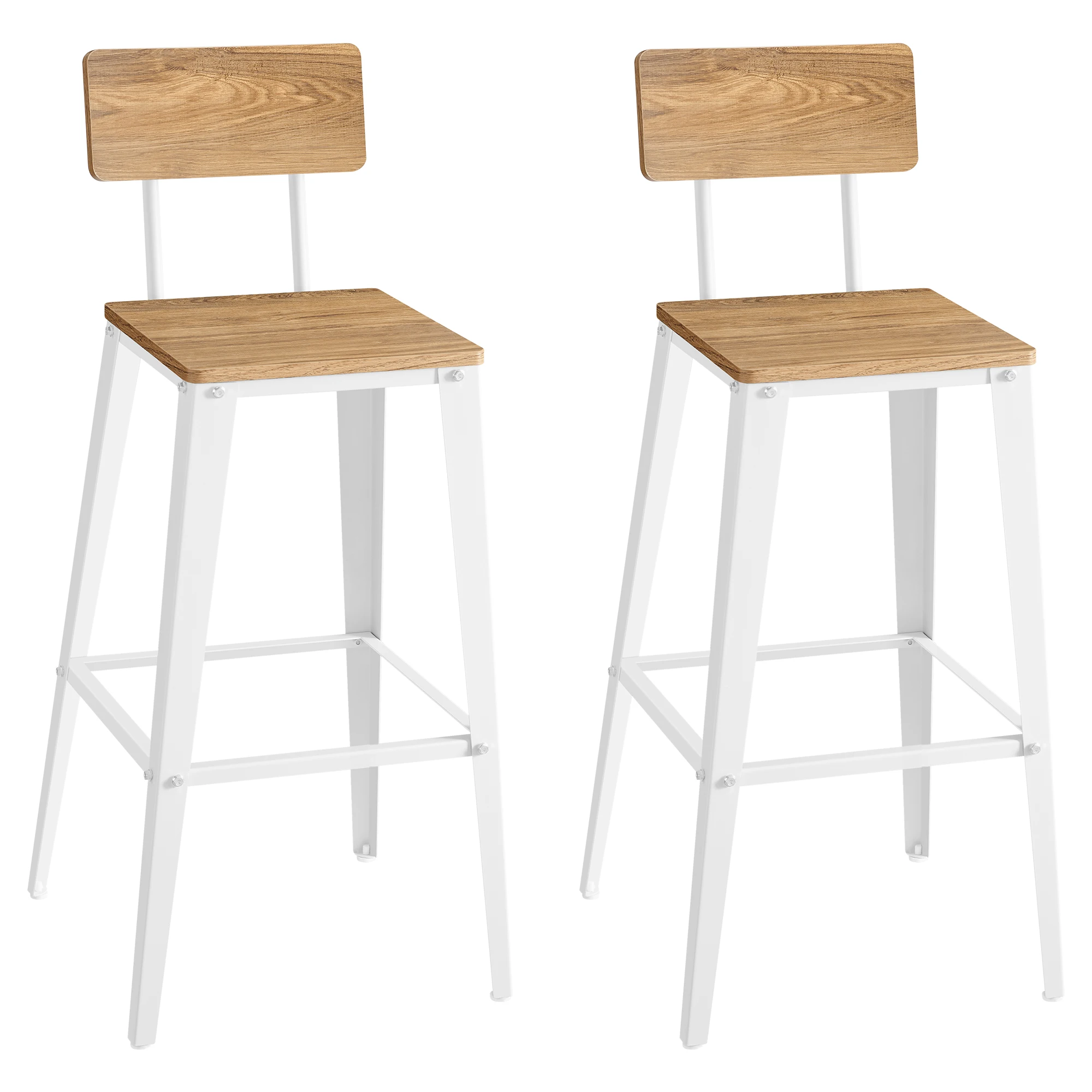 

VASAGLE Set of 2 Bar Stools,Bar Height Stools,Tall Bar Stools with Back,Bar Chairs,Steel Frame, Industrial Style,Easy Assembly