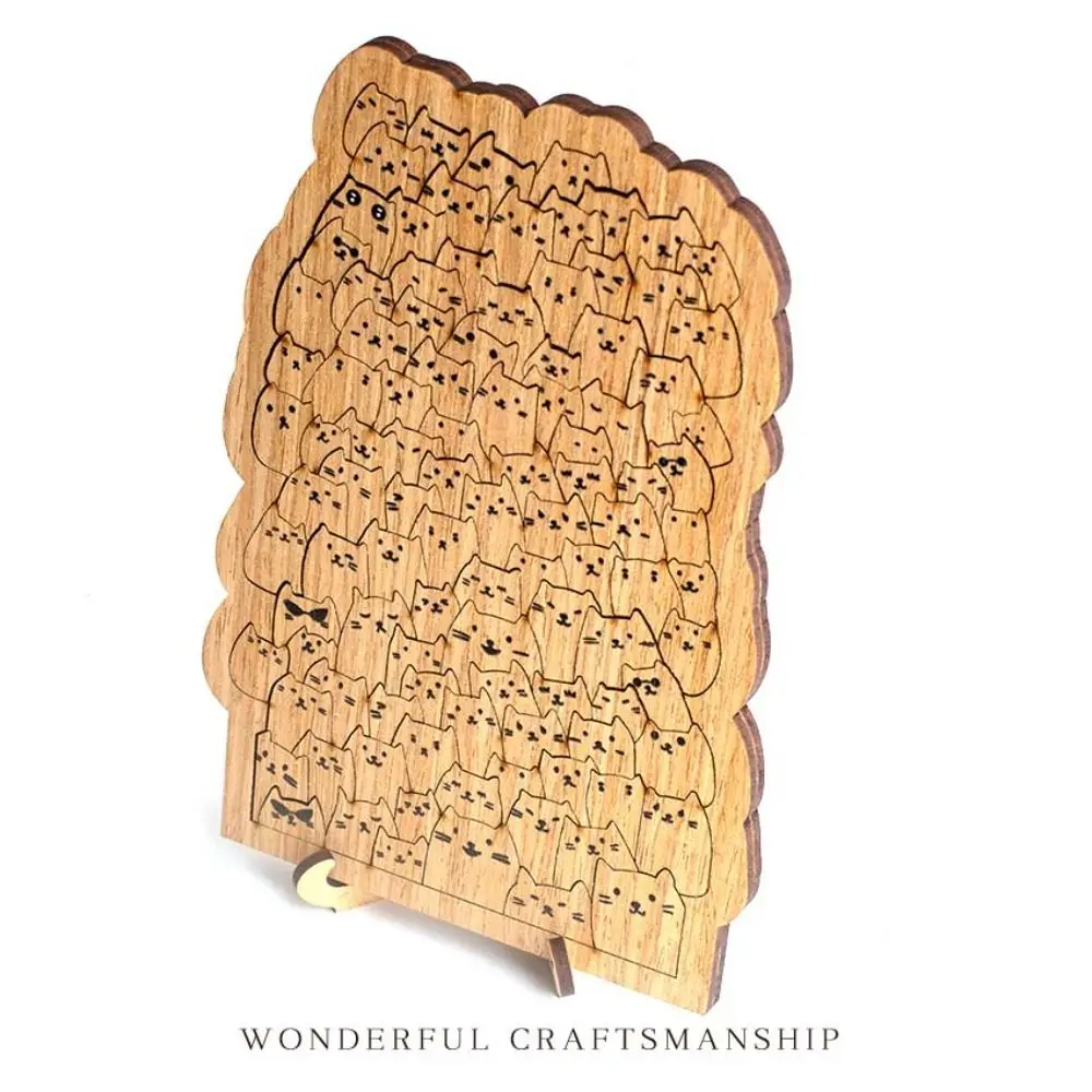 ユニークな猫の形の百猫パズル 頭脳を鍛える挑戦的な木製ジグソー 不規則なDIY動物パズル 家族ゲーム