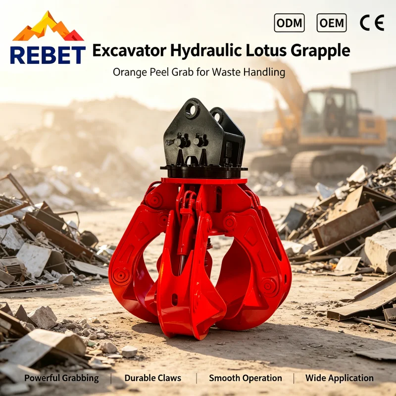 Industrial Grade REBET Lotus Grapple Scrap Grapple With 360 Degree Rotation Orange Peel Grab For Heavy Duty Waste Handling CE