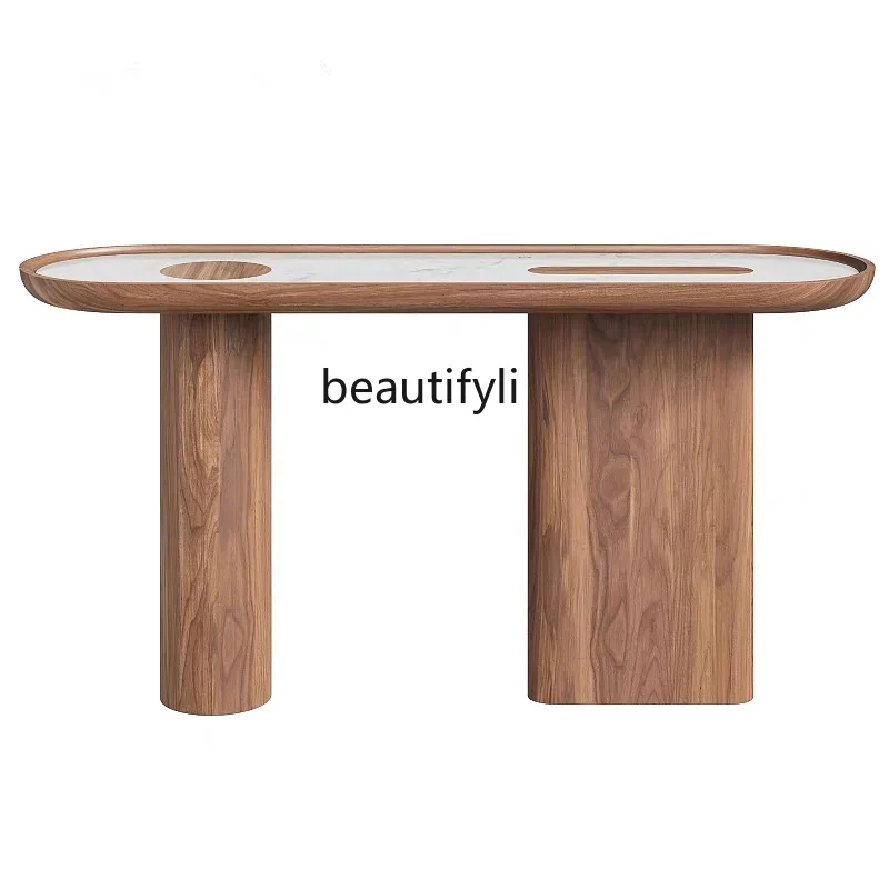 

ss1001 Modern creative solid wood enigma simple living room designer strip case hotel lobby against the wall rock slab end view