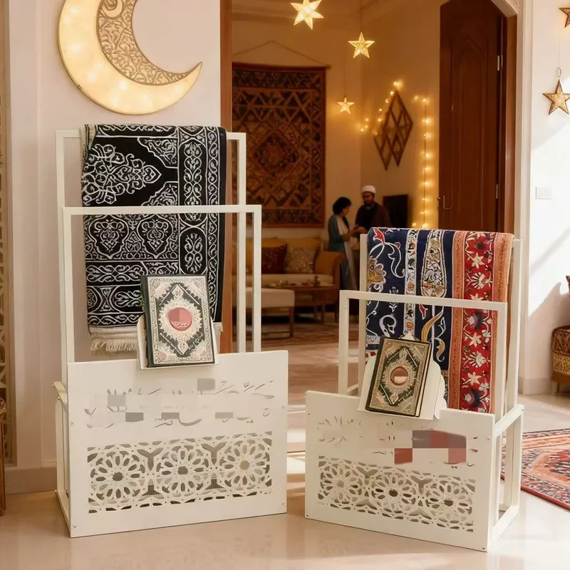 Middle East Hot Selling Wrought Iron Carved Bookshelf Carpet Towel Storage Rack Handicraft Prayer Stand Home Decor Organizer