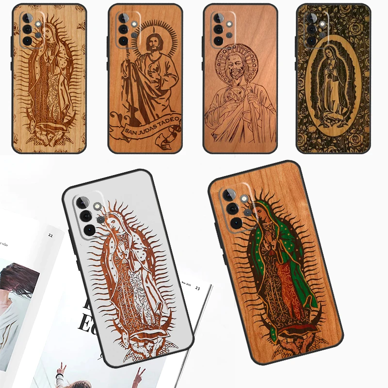 Guadalupe San Judas Wood Case For Samsung Galaxy A55 A35 A25 A15 A54 A34 A14 A51 A71 A12 A32 A52 A13 A33 A53  Cover