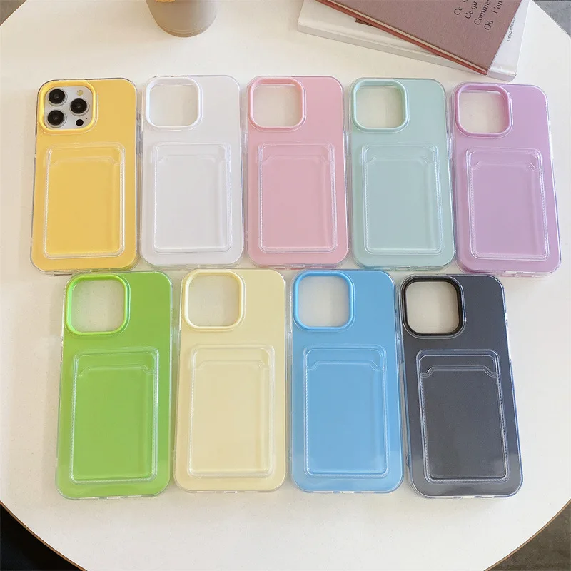Funda de teléfono 2 en 1 con ranuras para tarjetas y billetera de Color caramelo a la moda para iPhone 17 12 13 14 15 16 Pro Max, funda protectora a prueba de golpes