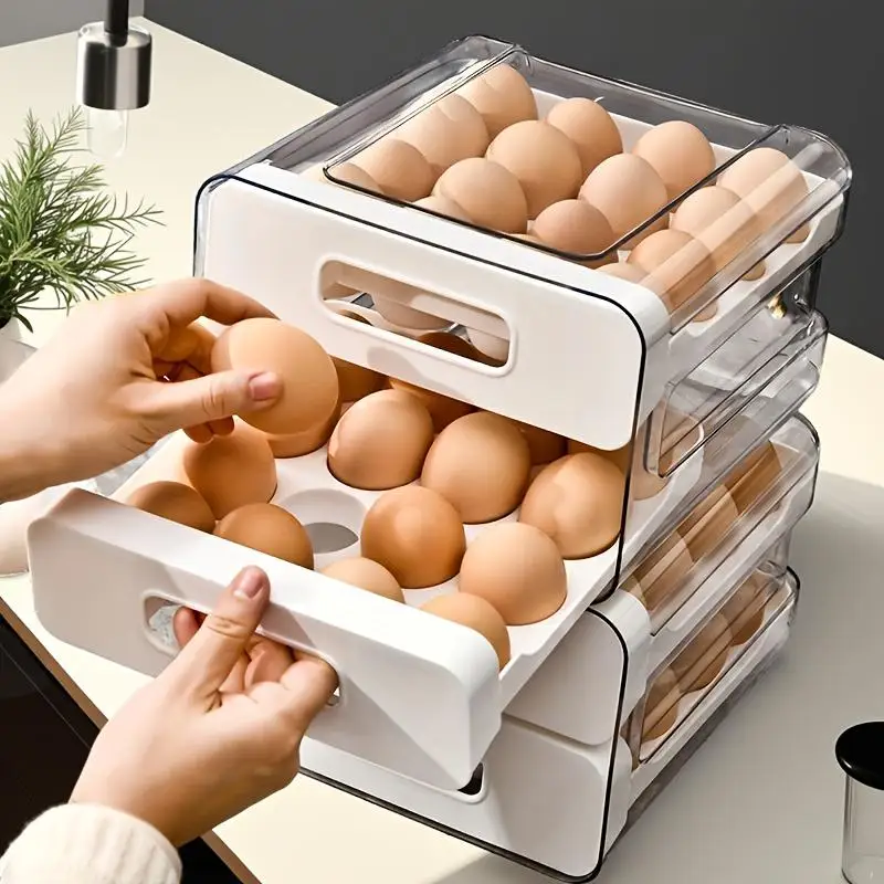 

1 шт., кухонный ящик для хранения яиц, холодильник, свежий пластик, 2-слойный тип ящика, большая емкость для хранения, домашний кухонный органайзер, стойка