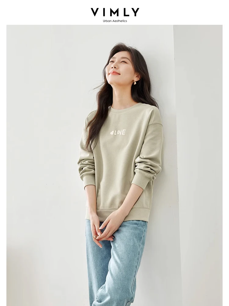 Vimly O-neck Women Sweatshirt Letter Embroidery Pullovers 2024 Spring Casual Loose Women\'s Long Sleeve Top Female Clothing M5765