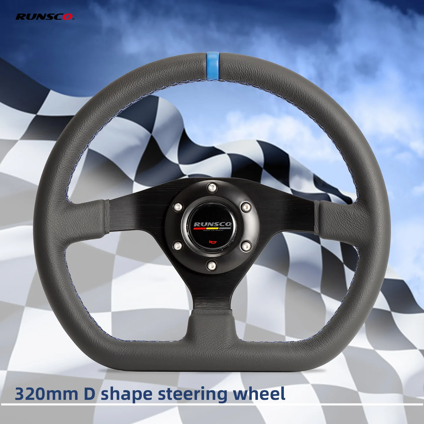 Runsco 320mm Racing Steering Wheel D-shape Flat Leather Car Drift Pc Game Wheels Control Universal PCD-70mm