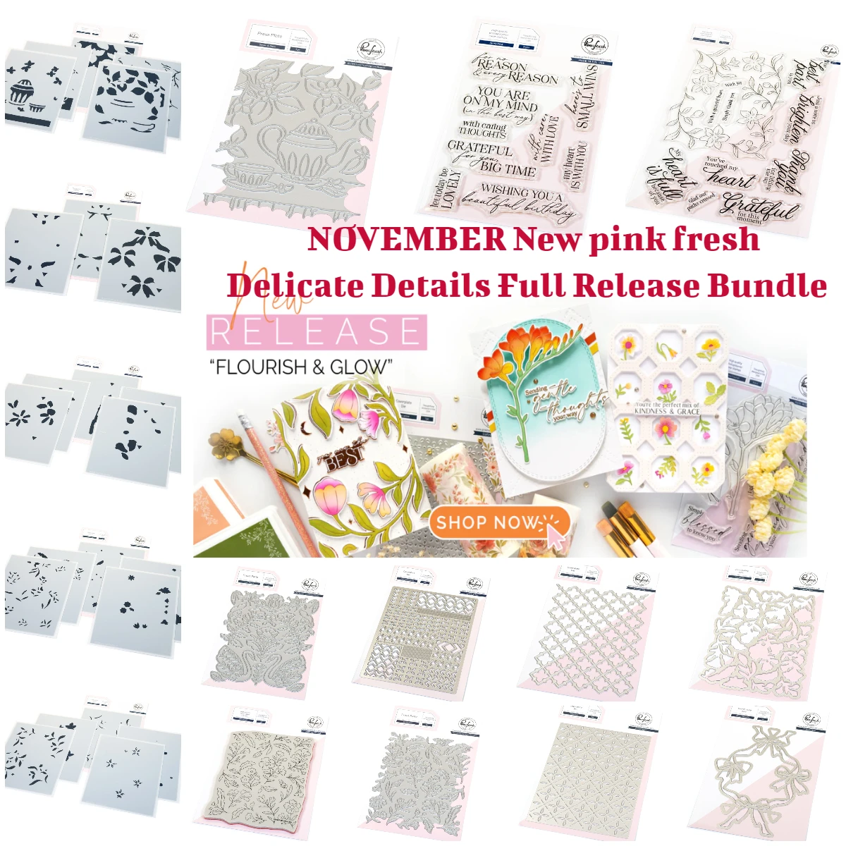 

Delicate Details Full Release Bundle Pink Fresh Metal Cutting Dies Stamps Stencil Hot Foil Scrapbook Diary Decoration Embossing