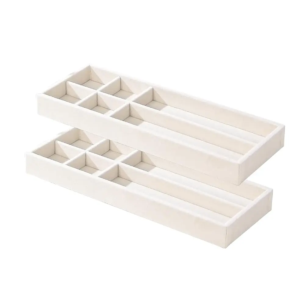 

2Pcs Desk Drawer Storage Tray, Nightstand Organizer, Necklace Bracelet Ring Earring Jewelry Display, Grid Table Organizer
