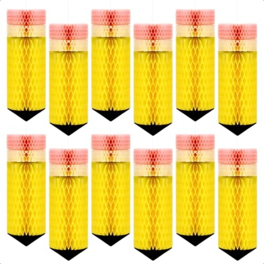 Back to School Decorations Hanging Honeycomb 12pcs Pencil Tissue Paper Classroom Decorations Welcome Back to School Ceiling Par