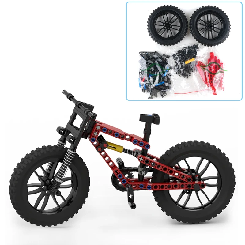 

MOC Mountain Bike Building Blocks With Shock Absorber Arm +Chain Simulation Assembled Off-road Bicycle Model Bricks Boys Gifts