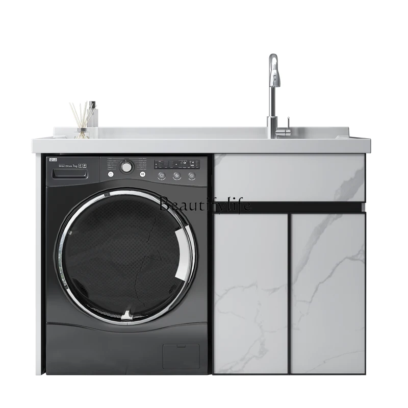 04*Balcony Washing Machine Cabinet Washbasin Integrated Customized Drum Washing Machine with Rubbing Board