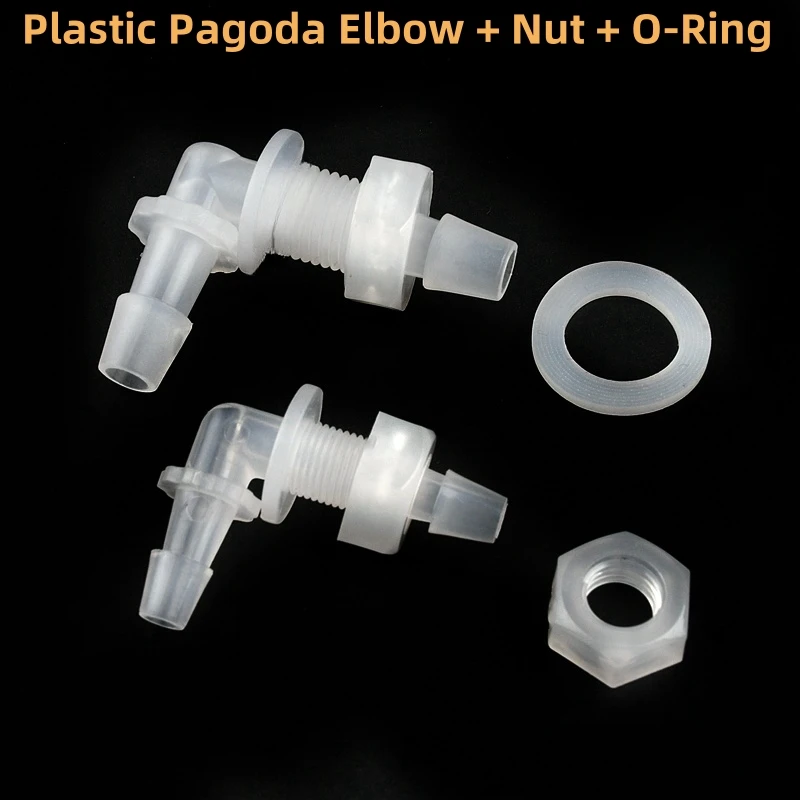 

3~100PCS M6~G1/2 To 2.4-11.1mm Plastic Pagoda Elbow + Nut O-Ring Irrigation System Water Pipe Joints Aquarium Air pump Adapter