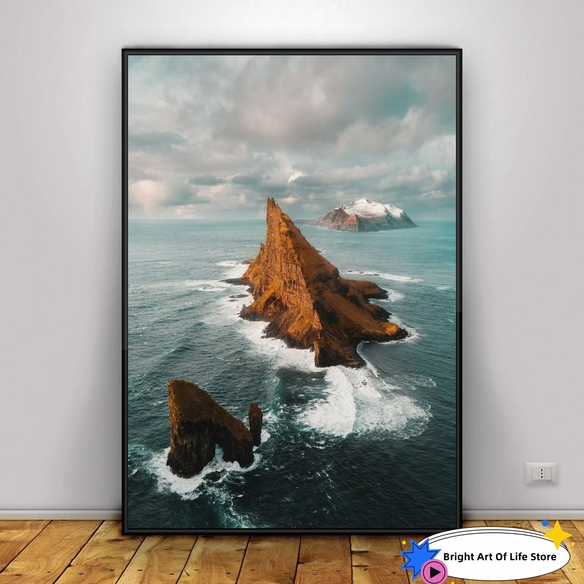 Faroe Island Drangarnir Wall Art Print, Landscape Photo Poster, Unique Rock Formation In The Ocean