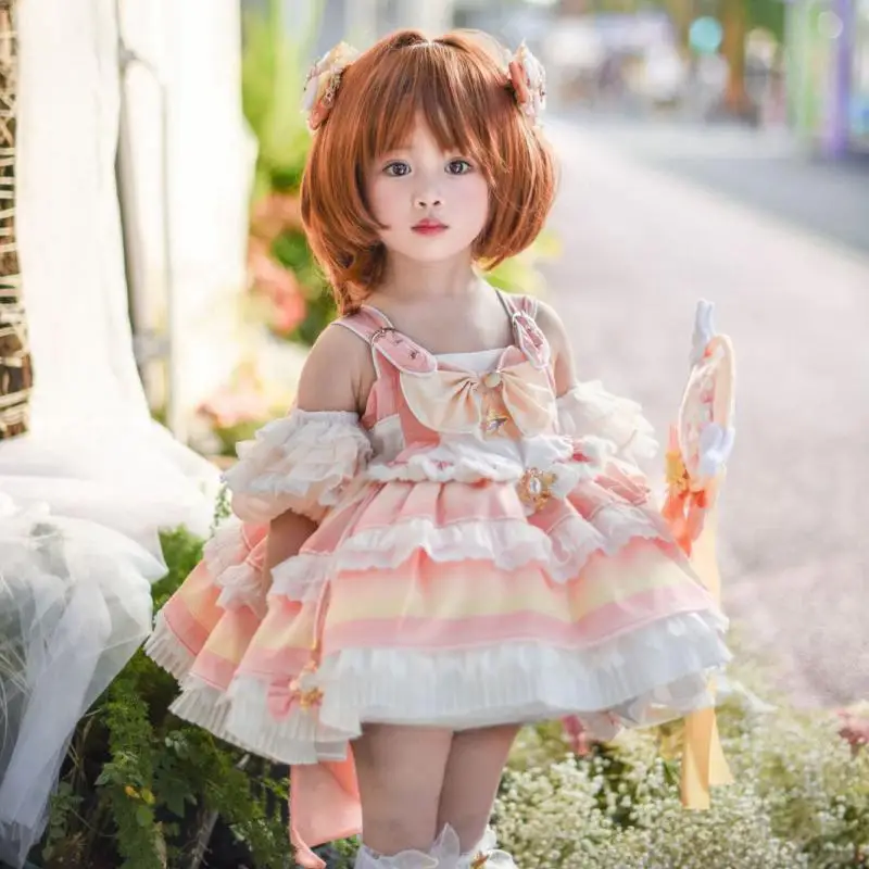 2024 Spanish Lolita Dress Sets for Girls Children Princess Birthday Party Clothes from 2Y-8Y Kids Girl Lace Layered Ball Gowns