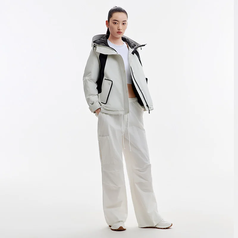 Chericom jaqueta feminina de inverno com capuz, casaco curto e quente com penas de pato, jaqueta de montanhismo ao ar livre Y309025Y