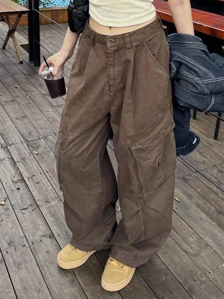 

Мужские рабочие брюки в американском ретро-стиле, весенние, свободные, с широкими штанинами, с высокой талией, на молнии, повседневные, молодежные, с множеством карманов
