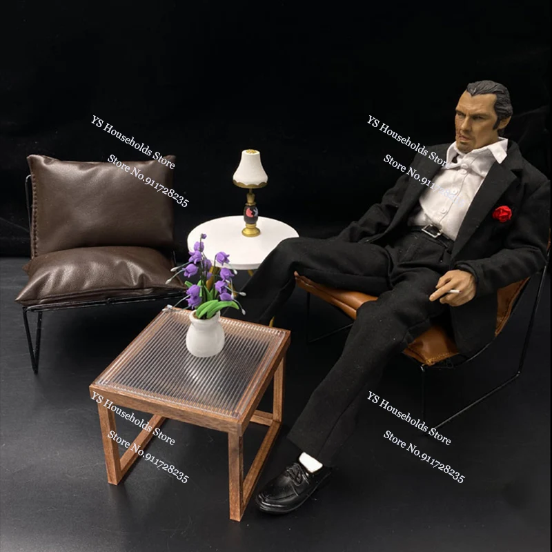 1/6 Man Soldier Mini Round Table Black Brown Sofa Retro Desk Lamp Model Toys Accessory For 12" Action Figure Scene Ornament