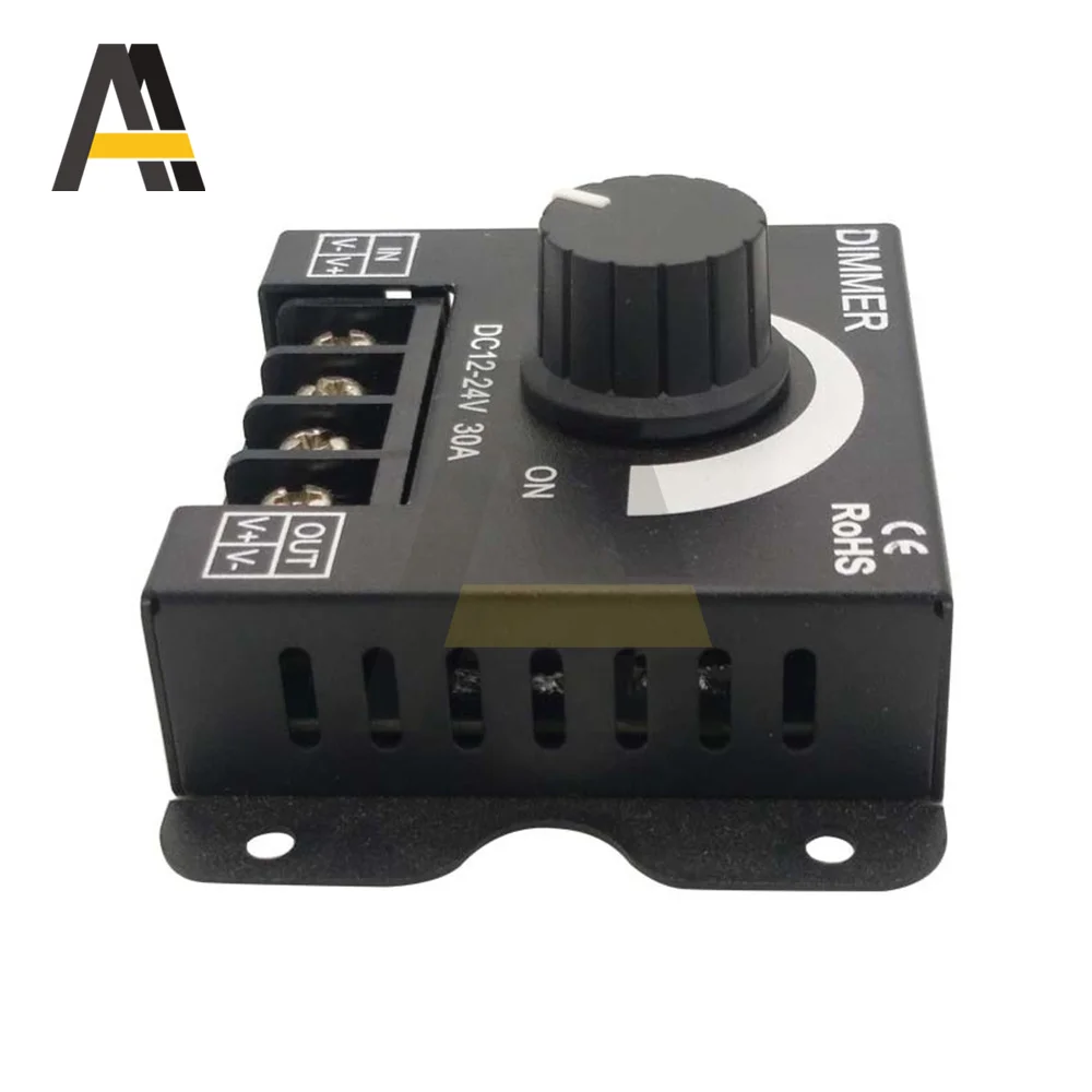 Variateur de tension LED 1W 30A 12V 24V DC, régulateur en aluminium, contrôleur haute puissance réglable pour bande lumineuse LED colorée