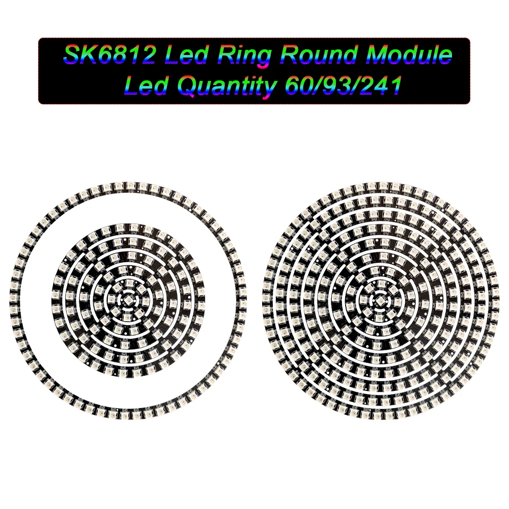 SK6812/WS2815 DC 12V LED Ring Light Color 3Pins Individual Pixels Round Module 5050 RGB Built-in IC Black White PCB