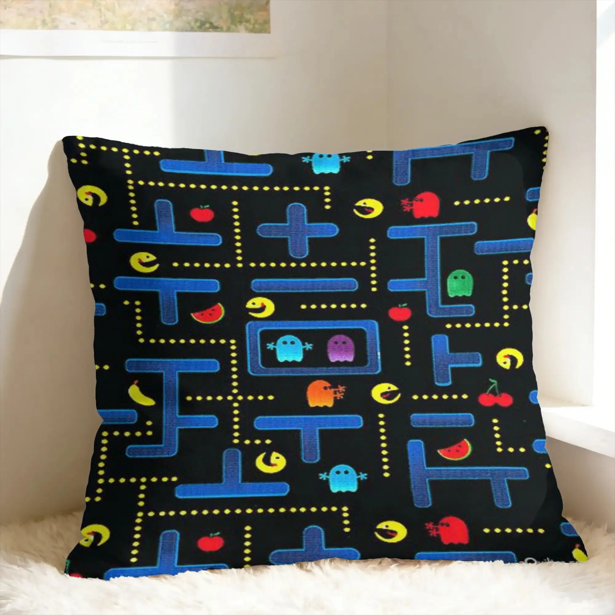 Pac-Man Pillow Case  Retro Trendy Pillow Cover Square Pillowcases For Chair Sofa Home Decor