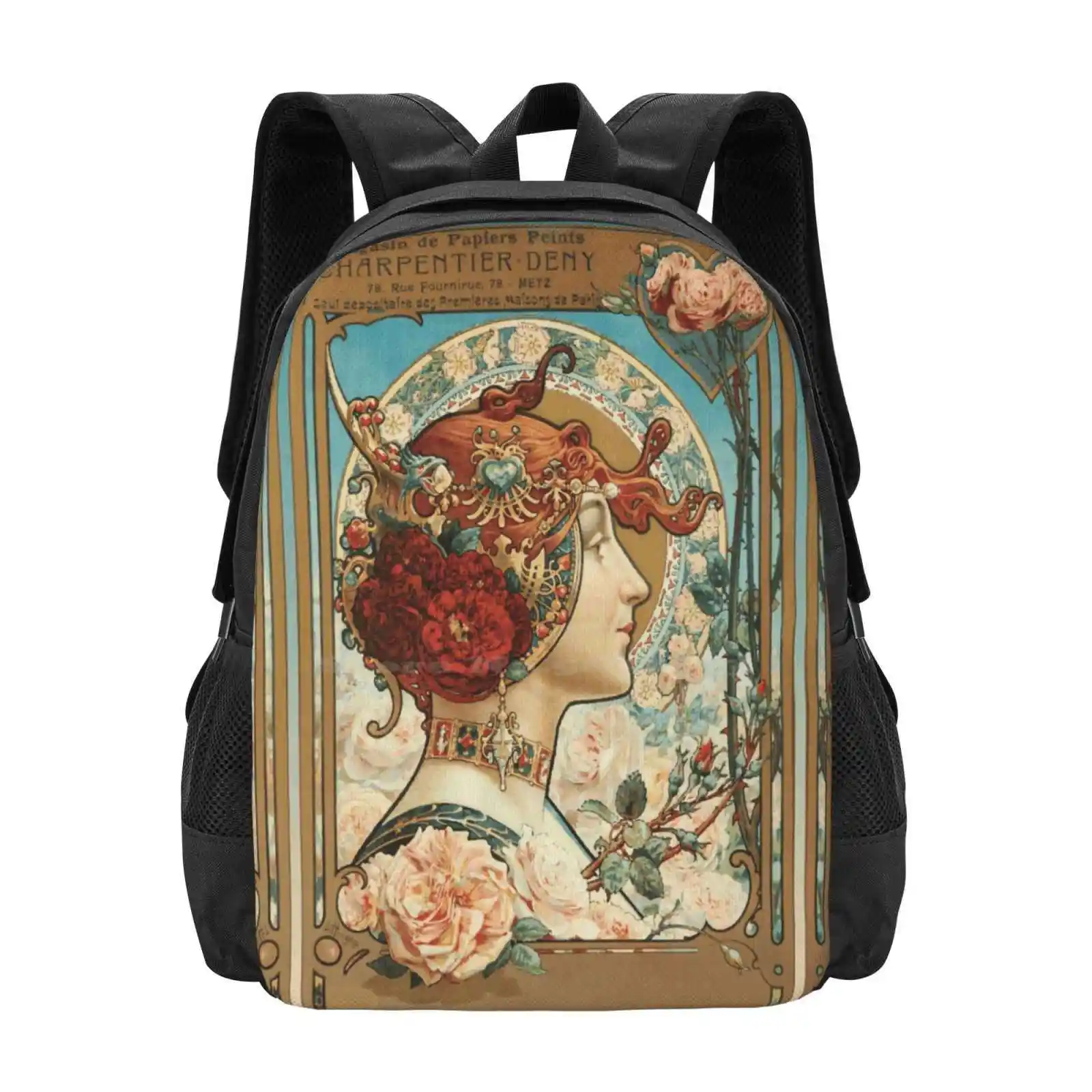 

Charpentier-Deny Rose Lady Pattern Design Bagpack School Bags Art Nouveau Mucha Charpentier Deny Rose Louis Theophile Hingre