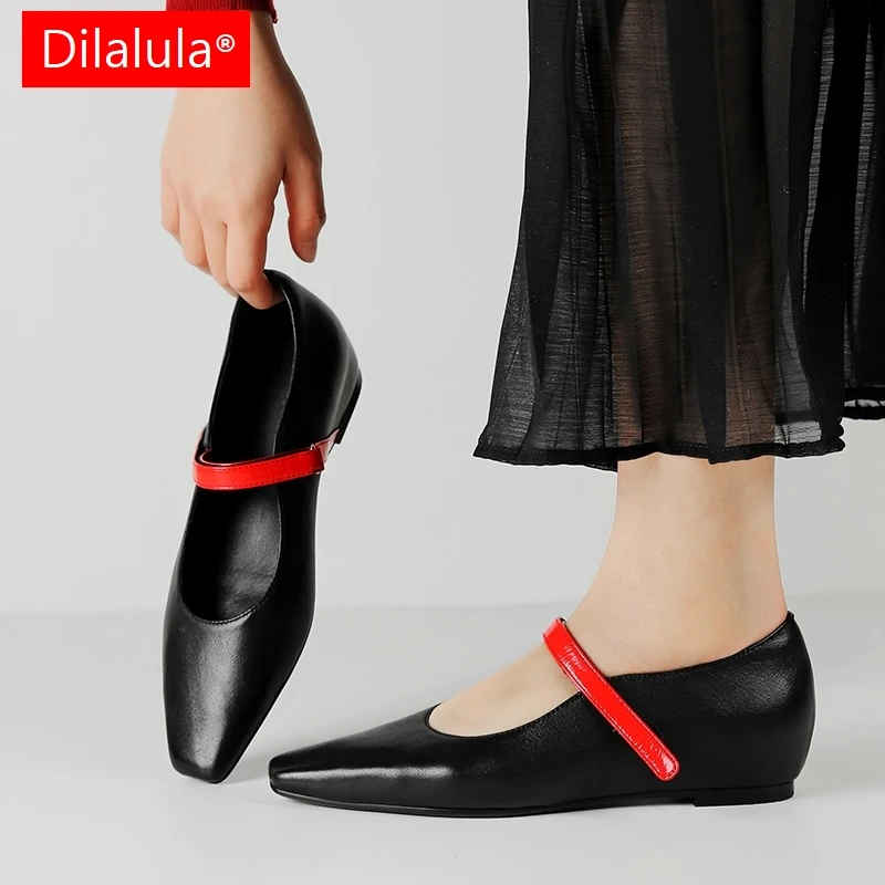 

Dilalula 34-40 повседневные туфли-лодочки из натуральной кожи с пряжкой и ремешком на плоской подошве, женские удобные туфли-лодочки на низком каблуке, офисные женские вечерние модельные туфли для свиданий