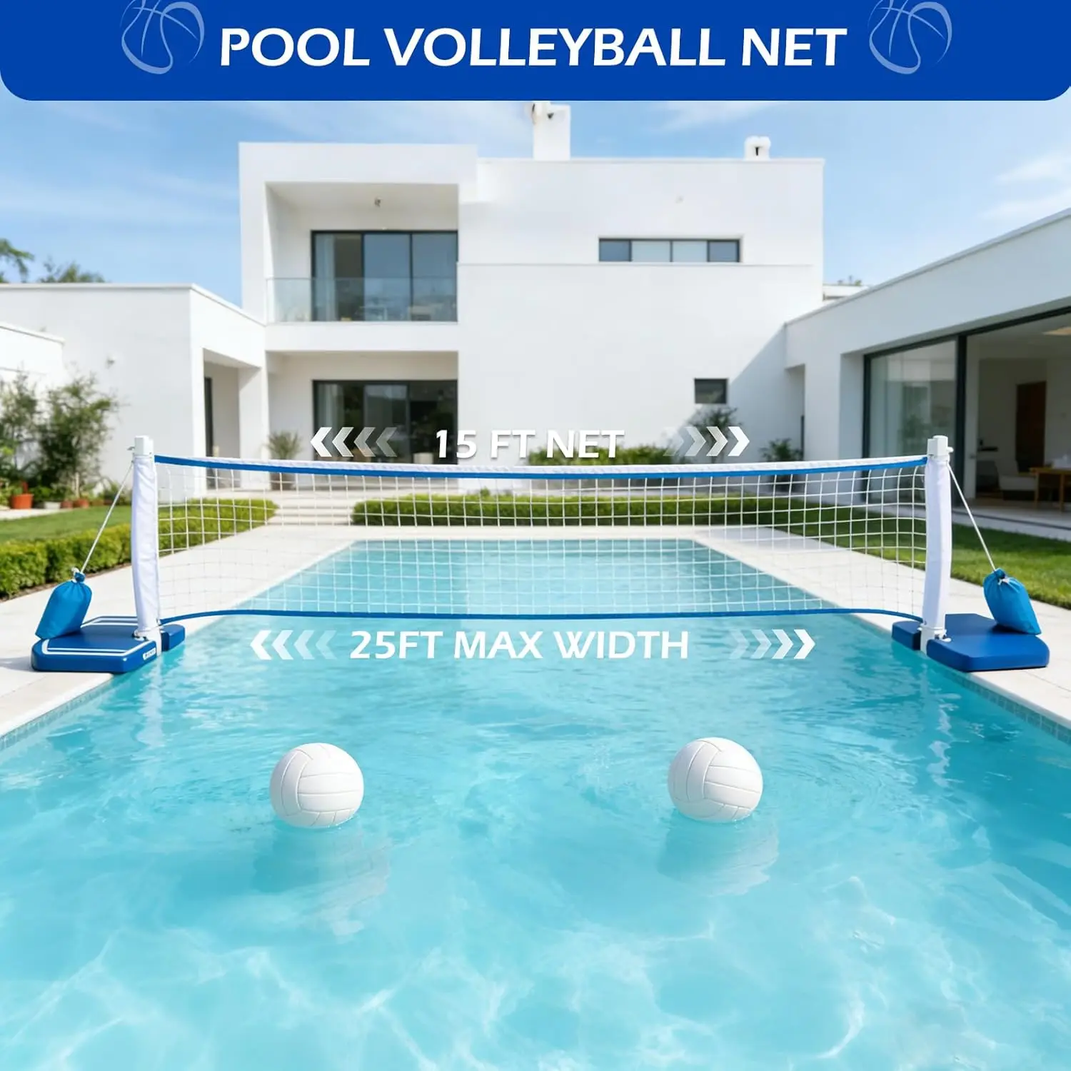 Above Ground Pool Basketball Hoop and Volleyball Net 2-in-1, Outdoor Water Game Toy for Kids Ages 3-12, Teens, Adults Family Poolside Summer Fun view 4