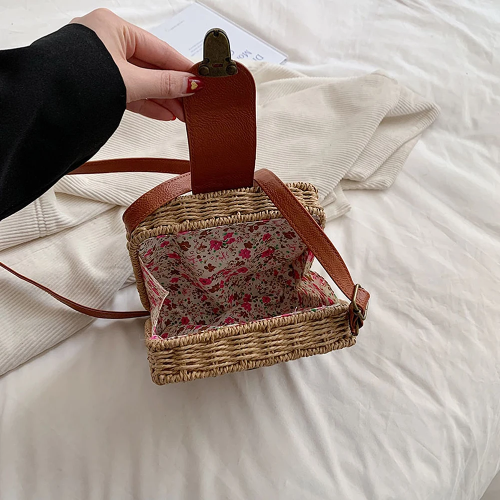 

Ladies Handbags Fashion Woven Women Crossbody Bags Casual Holiday Simple Handmade Adjustable Straps Small Square Bag