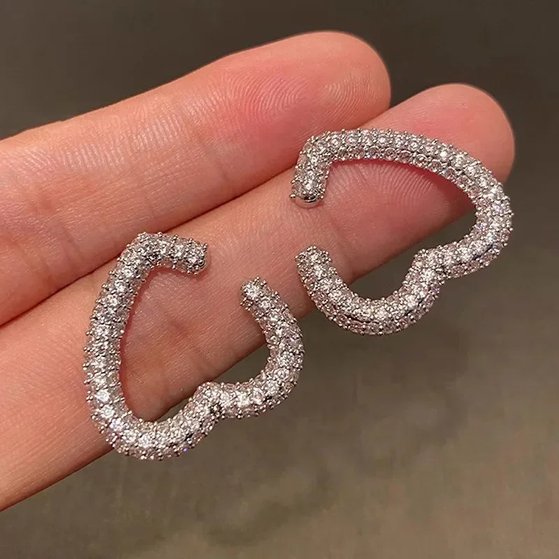 2024 New High End Open Heart Earrings for Women, Sweet Princess, Elegant Accessories, Exquisite Full Diamond Fairy Earrings