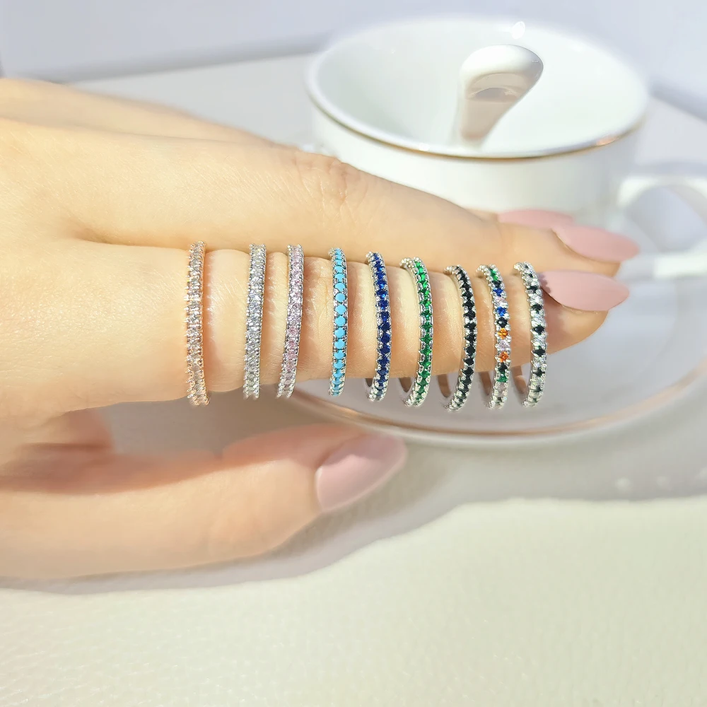 2024 new Lots Trendy Fashion silver pink blue color aesthetic Stackable Band Eternity Ring for Women Party Gift R1090A