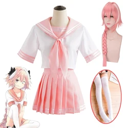 Astolfo Wig Fate Apocryph Astolfo Cosplay Costumes Wig Pink Mix White Heat Resistant Synthetic Hair Sailor Suit School Uniform