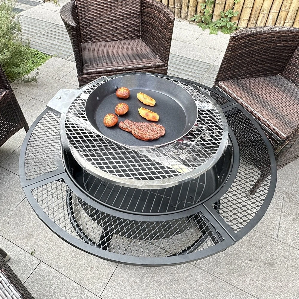 Round Outdoor Charcoal Grill Cooking Tea Oven Roasting Plate Rotating BBQ Bonfire Stove Patio Grill