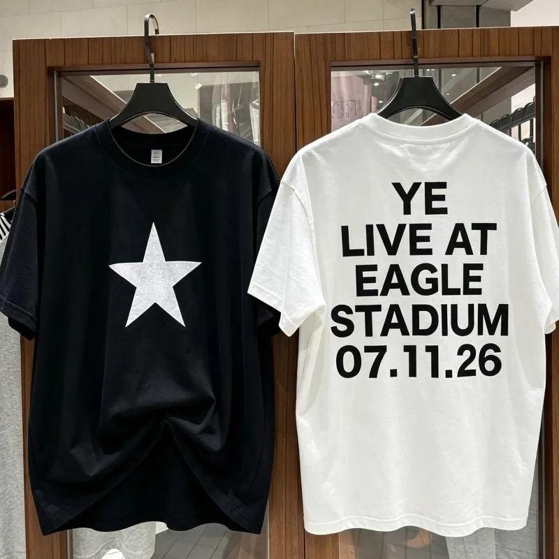 07.11 Session Oversized Kanye Bully Tshirt Breathable Cotton Five Star Letter Date Print Round Neck Short Sleeve Men Women Tee