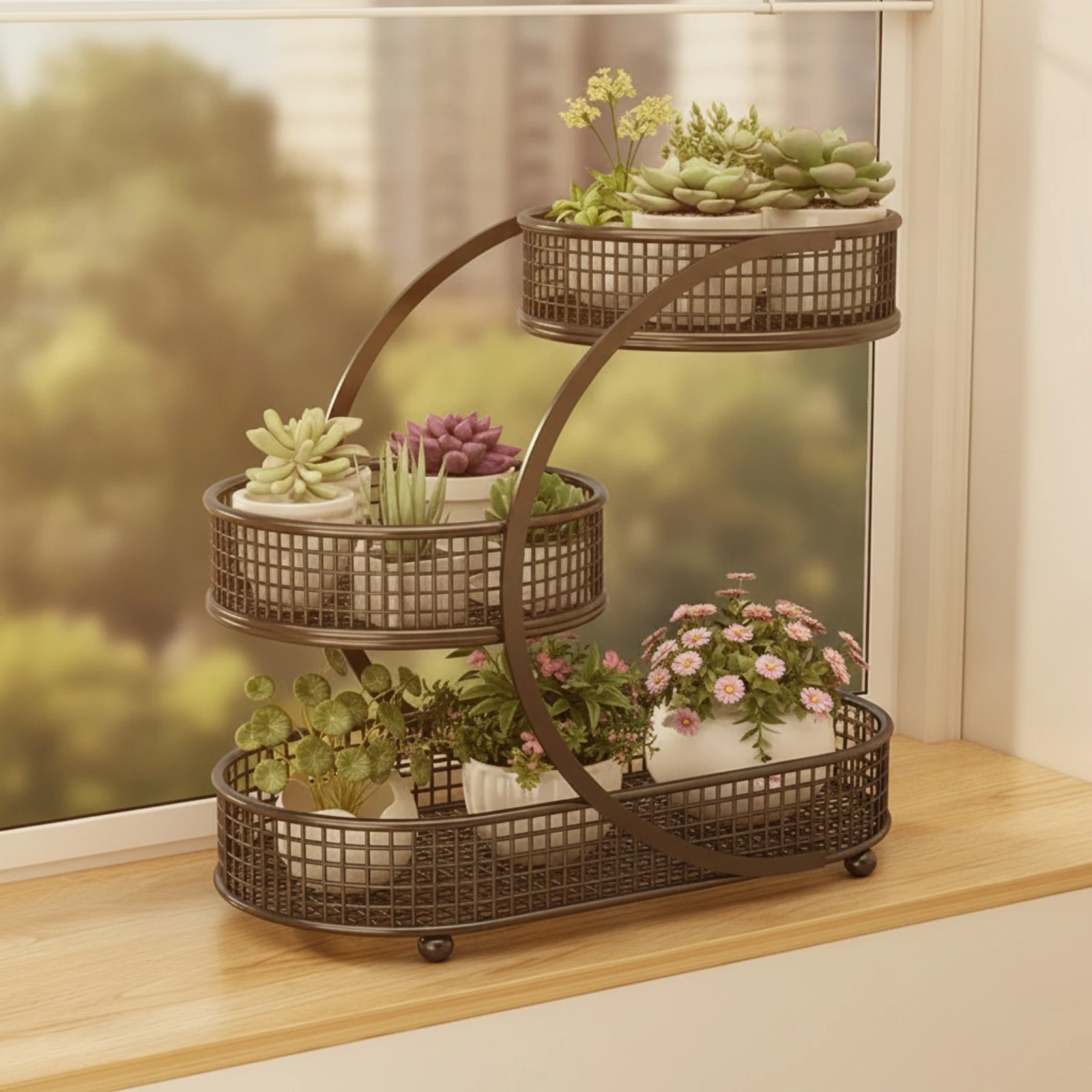 Multi-Tier Plant Stand Space-Saving Succulent Display Stand Tiered Plant Shelf Open-Grid Shelving Outdoor for Gardeners