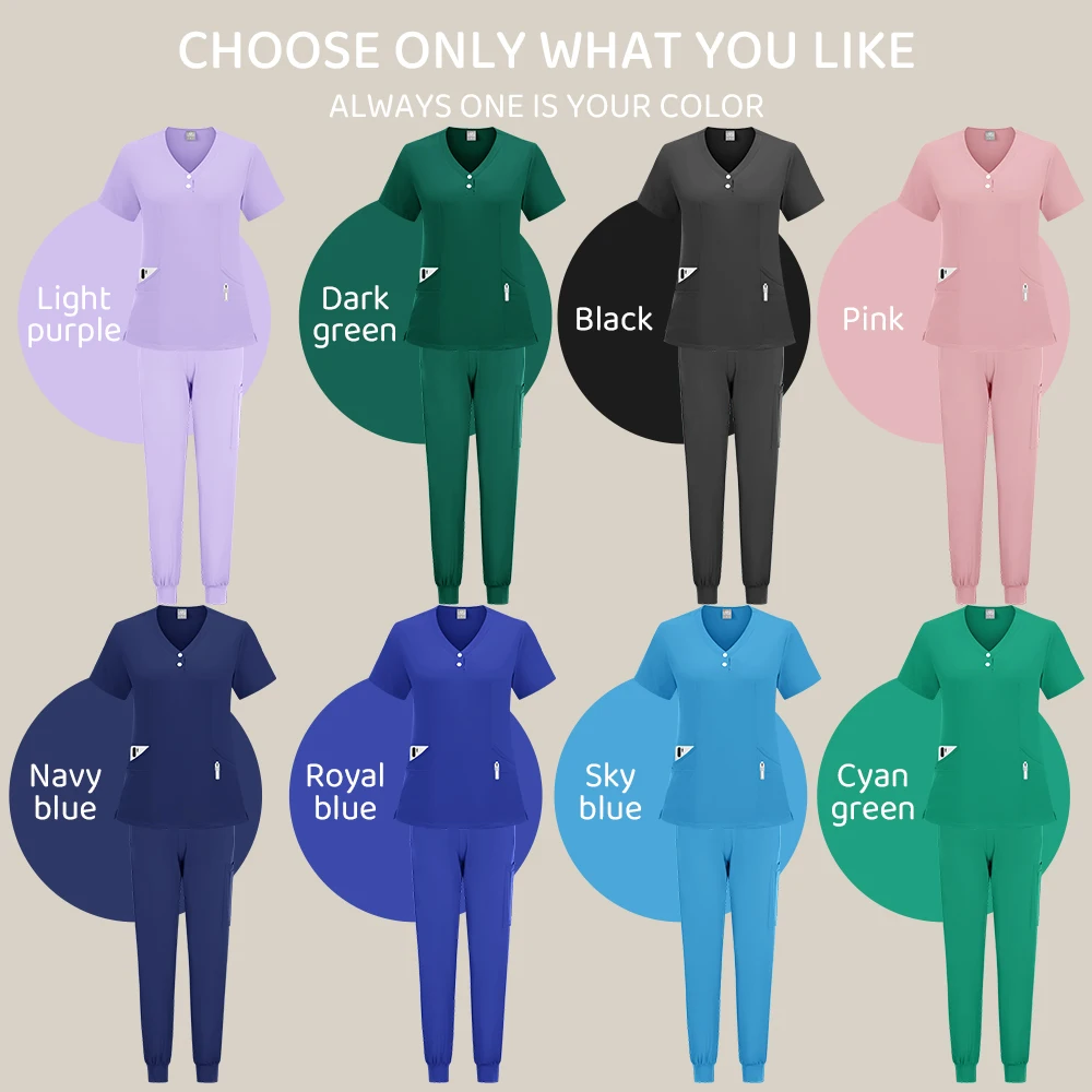 New Scrubs Set Medical Uniforms Stretch Scrub Tops with Pocket Pants Nurse Uniform Doctor Surgery Overalls Beauty Salon Workwear