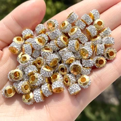 Silver Gold Color Rhinestone Spacer Beads Tube Column Pave Crystal Clay Beads for Snake Chain Charms Jewelry Bracelets