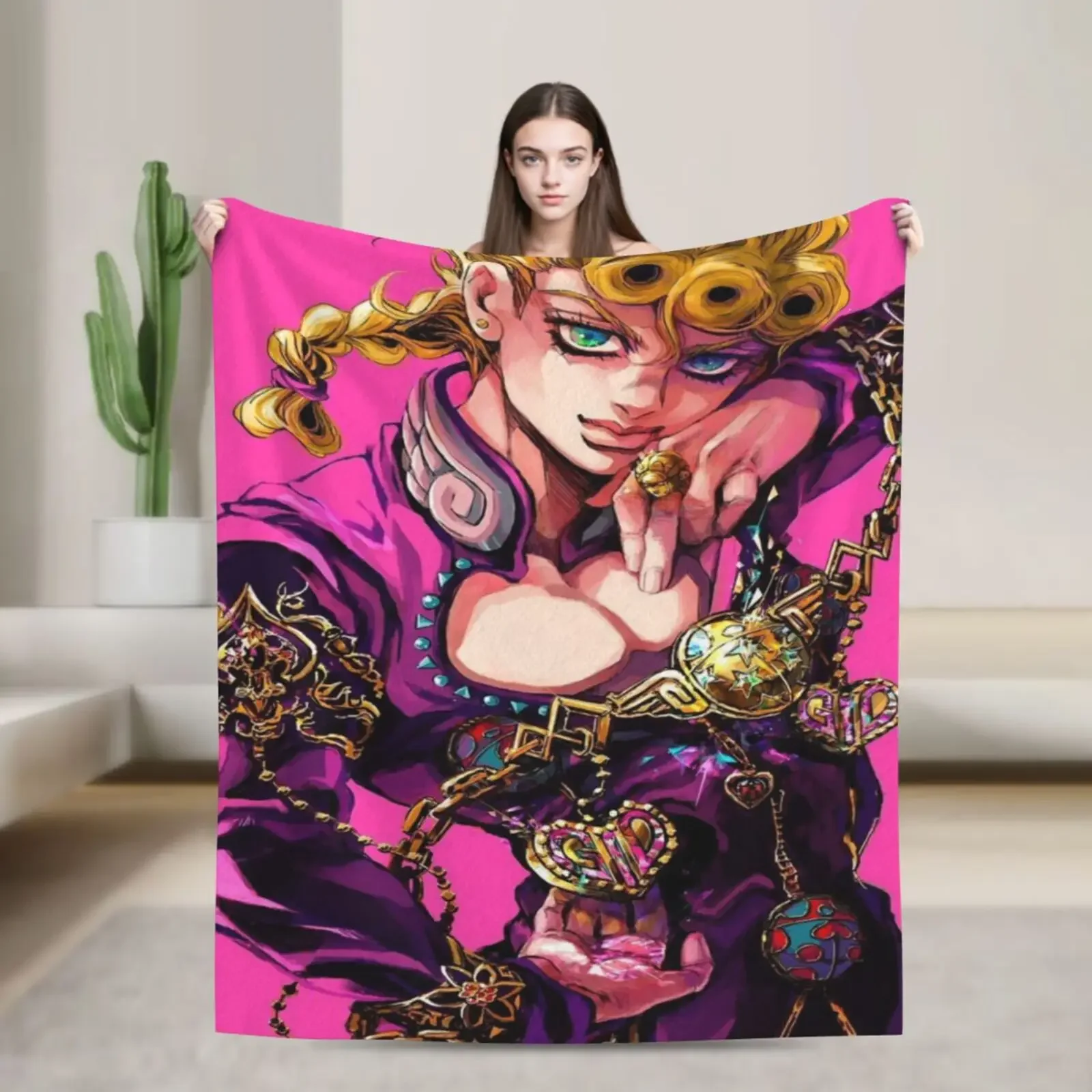 Jojo Anime Cozy Soft Flannel Throw Blanket Warm Cartoon Character Blanket for Living Room Perfect Gifts for Fans Friends Girls