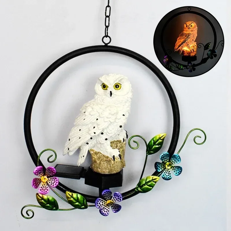 Solar Owl Solar Led Light Outdoor Garden Solar Light Waterproof Owl LED Lamp Hanging Swing Resin Night Light Balcony Decoration