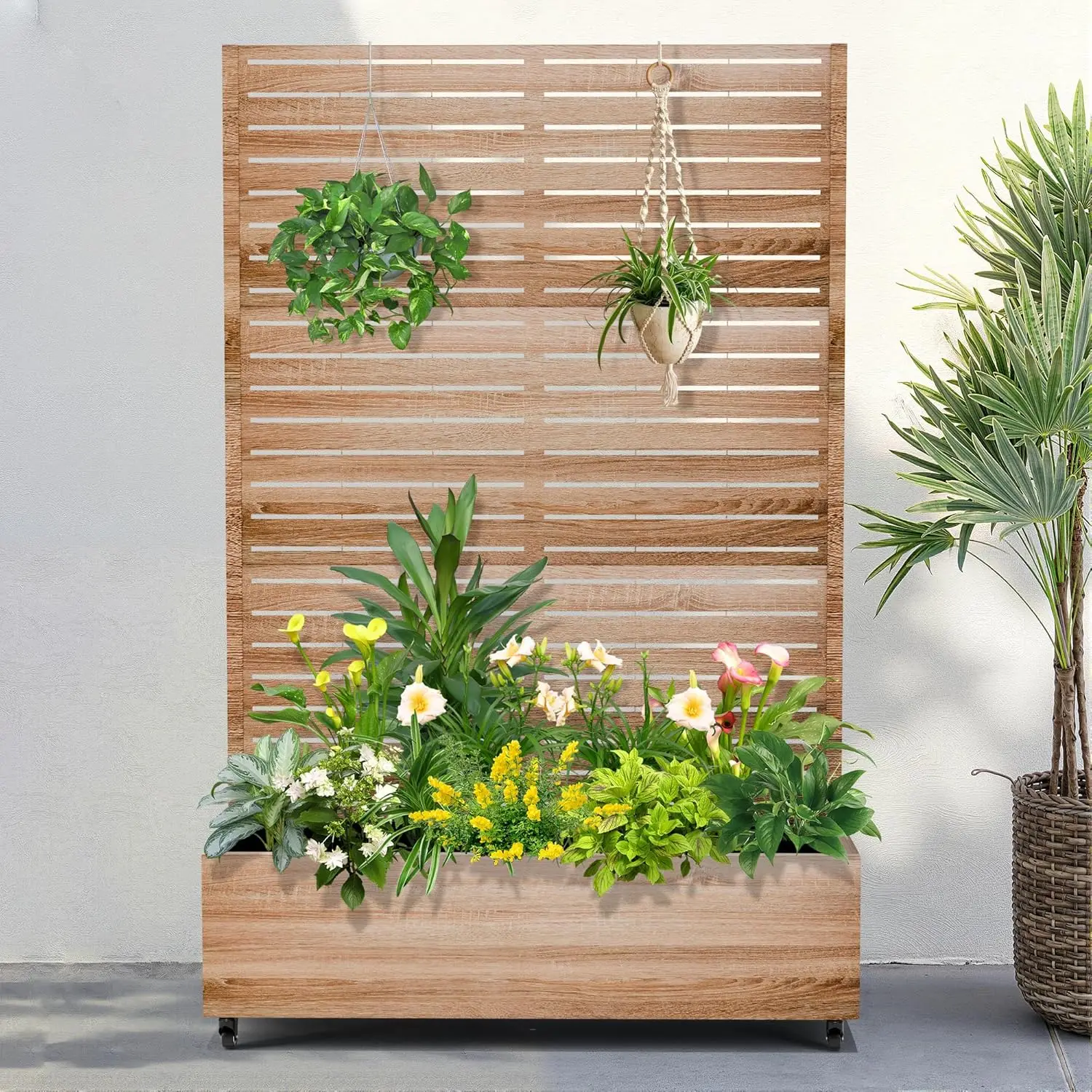 

Metal Raised Garden Bed with Wheels and Trellis,73"x47"x16" Planter Box for Climbing Plants, Vegetables & Vines, Features Privac