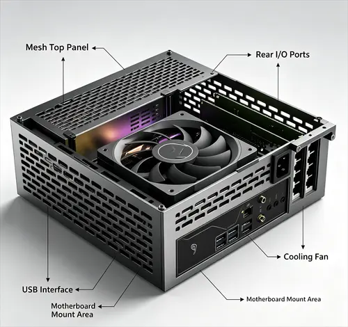 A24-V5 5L Mini ITX PC Chassis Small Form Factor Desktop Case Dual GPU Slot With 1U Single Output Power Supply Dual GPU Slot - Image 3