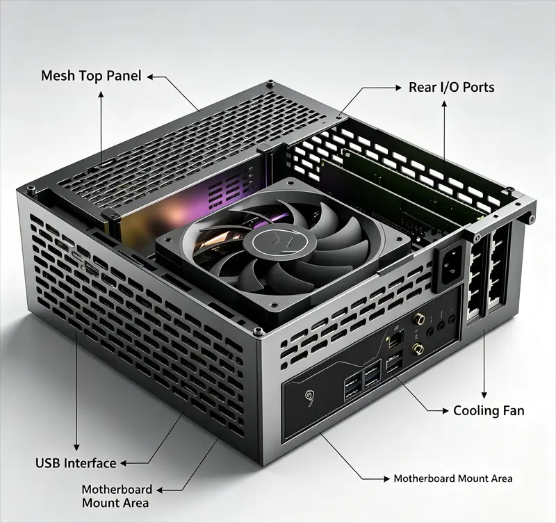 A24-V5 5L Mini ITX PC Chassis Small Form Factor Desktop Case Dual GPU Slot With 1U Single Output Power Supply Dual GPU Slot - Image 3